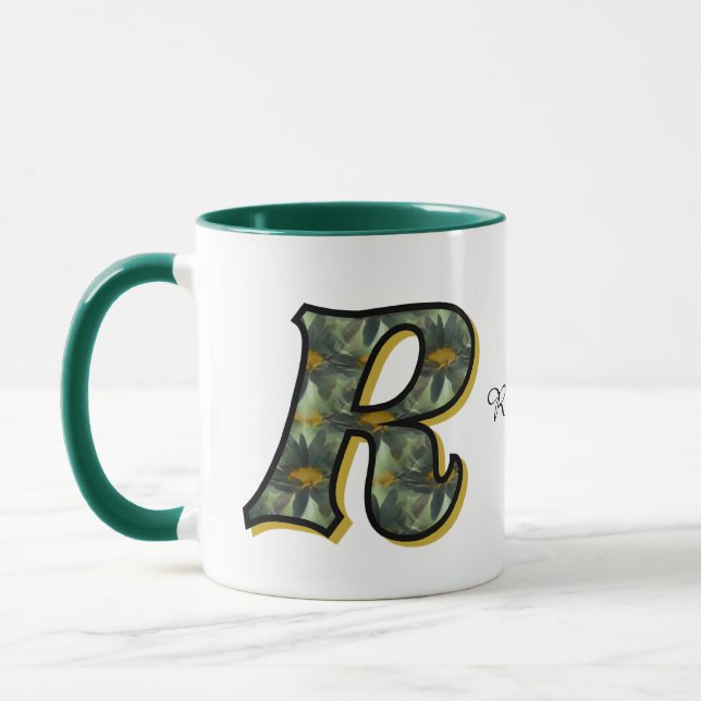 Monogram Initial R Daisy Floral Art Personalized Mugg (Vänster)