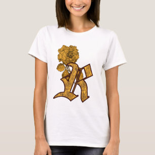 Monogram initial R Elegant guldpeonyblomma T Shirt