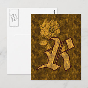 Monogram initial R Elegant guldpeonyblomma Vykort