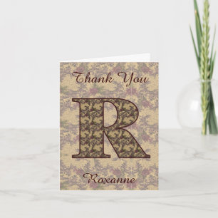 Monogram initial R Elegant Vintage Blommig Tack Kort