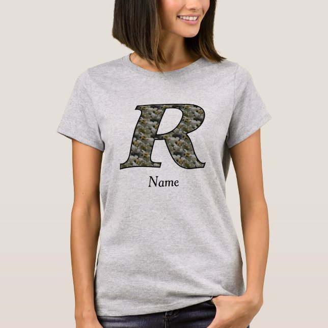 Monogram initial R Hortensia blommor Personlig T Shirt (Framsida)