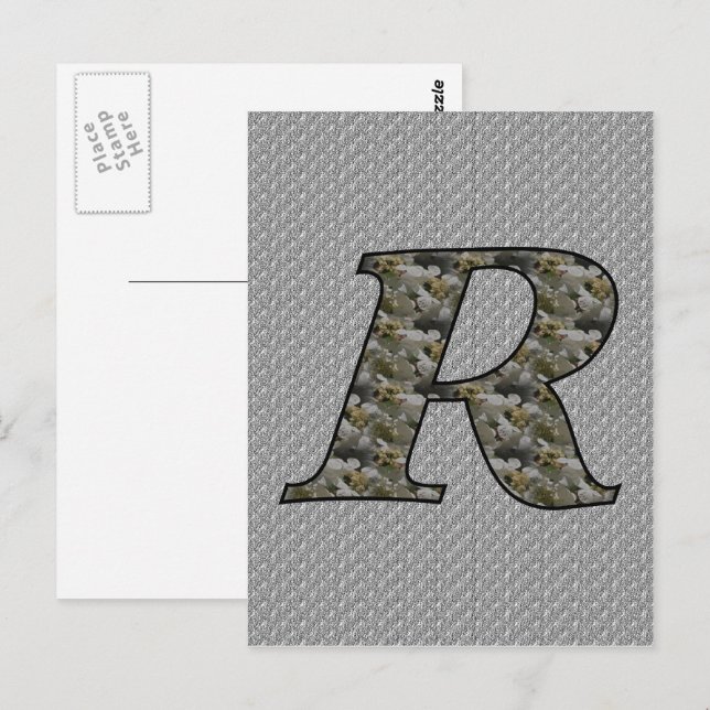 Monogram Initial R Hortensia Blommor Vykort (Fram/baksida)
