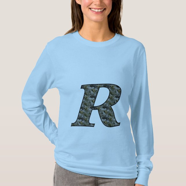 Monogram Initial R Hydrangea Blommigt T Shirt (Framsida)