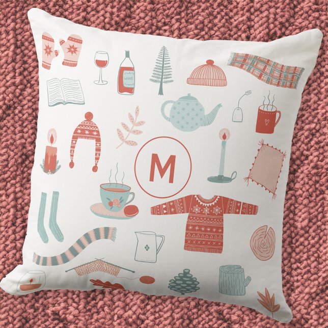 Monogram Initial Retro Scandinavian Hygge Kudde (Monogram initial personalized Scandinavian Hygge cosy throw pillow)