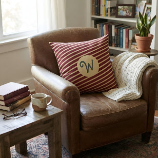 Monogram initial röd krämränder Preppy-skrift Kudde
