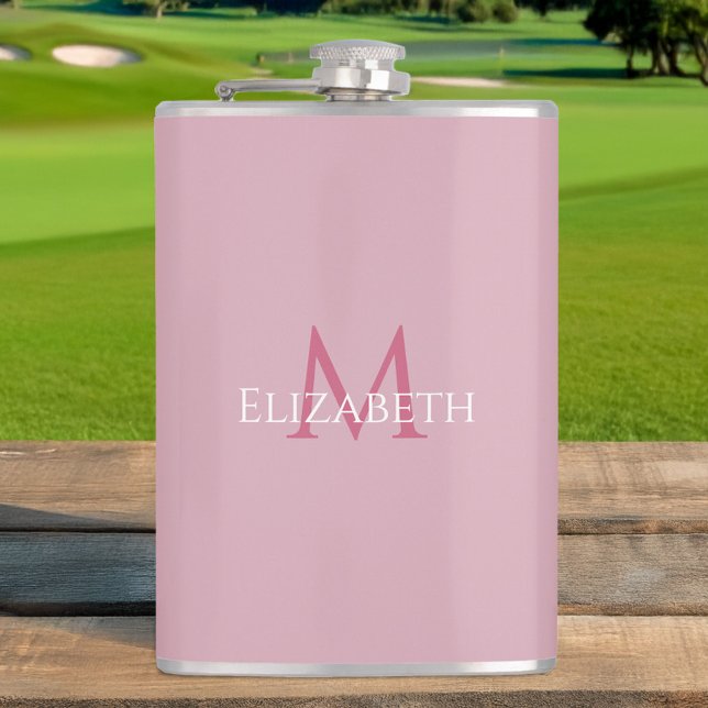 Monogram Initial Rosa Anpassad Namn Fickplunta (Monogrammed Name Initial Pink Custom Flask)