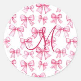 Monogram initial rosa båge Coquette estetisk prese Runt Klistermärke