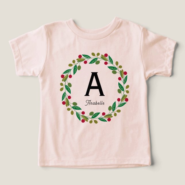 Monogram initial - Rosa Julkrans T Shirt (Design Framsida)