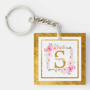 Monogram initial "S" Blommig - Rosa rosor & guld