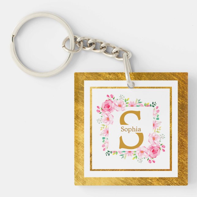 Monogram initial "S" Blommig - Rosa rosor & guld (Framsidan)