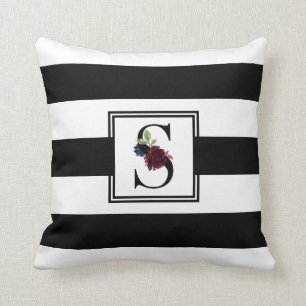 Monogram Initial S Blommigt Rand Mönster Kudde