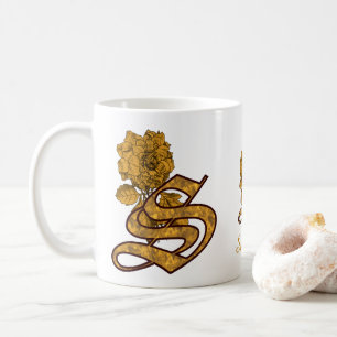 Monogram initial S Elegant guld peony Personlig Kaffemugg