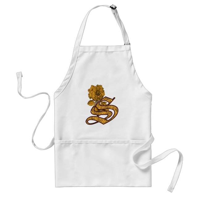 Monogram initial S Elegant guldpeonyblomma Förkläde (Framsidan)