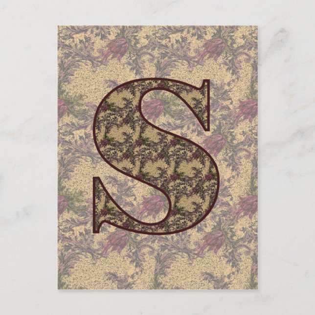 Monogram initial S elegant vintage blom-  Vykort (Framsida)