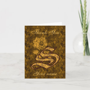 Monogram initial S Guld Satin Peony Personlig Tack Kort