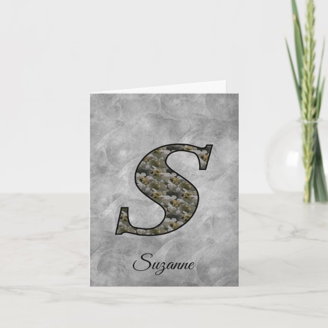 Monogram initial S Hortensia Blommor Personlig Anteckningskort (Framsida)