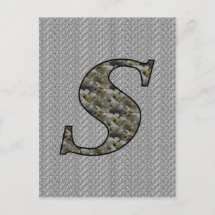 Monogram initial S Hortensia Blommor Vykort