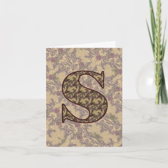 Monogram initial S Vintage Blommig Personlig  Anteckningskort (Framsida)