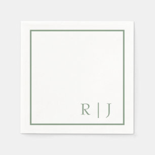 Monogram initial sagegrön elegant trendig bröllop pappersservett