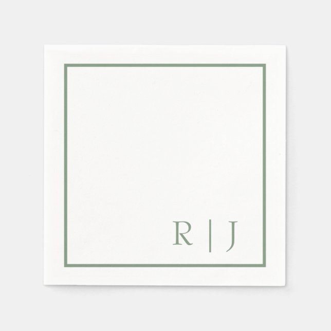 Monogram initial sagegrön elegant trendig bröllop pappersservett (Framsidan)