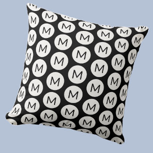 Monogram initial spot Mönster Personlig Black Kudde