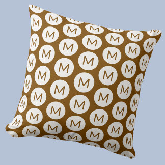 Monogram initial spot Mönster Personlig Brown Kudde
