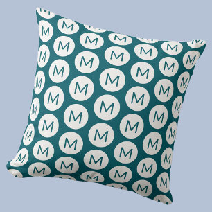 Monogram Initial spot Mönster Personlig Teal Kudde