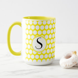 Monogram initial strålglans gul vit prickar mugg
