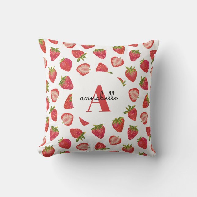 Monogram Initial Strawberry Mönster Kudde (Framsida)
