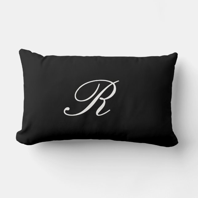 Monogram initial svart & vit enkel elegant lumbarkudde (Framsida)