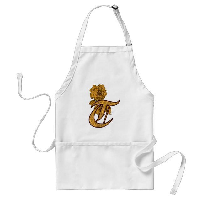 Monogram Initial T Guld Peony Apron Förkläde (Framsidan)