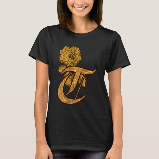 Monogram initial T guld peony blom Tröja (Framsida)