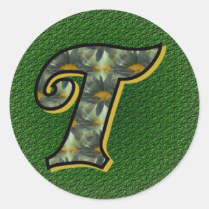 Monogram initial T Prästkragar Blomma Konst Runt Klistermärke