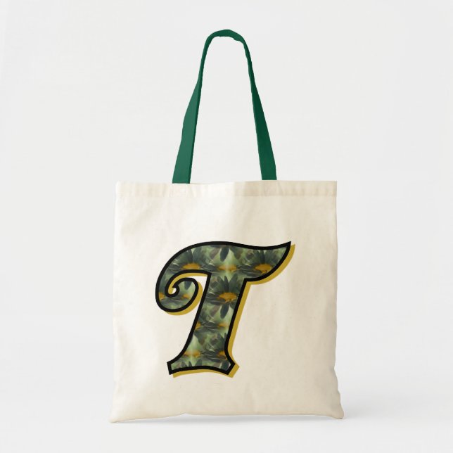 Monogram initial T Tusenskönor Blommig konst Tygkasse (Framsidan)