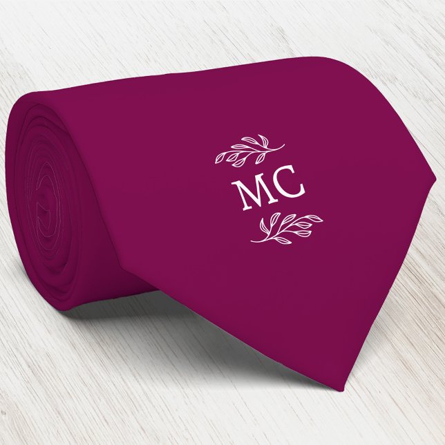 Monogram Initial Vapenstämpel Botanisk Blad Körsbä Slips (Simple botanical leaf monogram initials personalized crest neck tie)