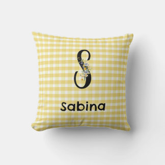 Monogram initial vattenfärg blomma gingham mönster kudde