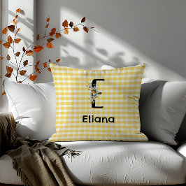 Monogram initial vattenfärg blomma gingham mönster kudde