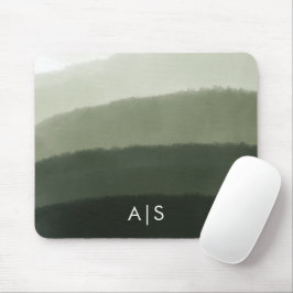 Monogram Initial Vattenfärg Djungel Grön Ombre Musmatta