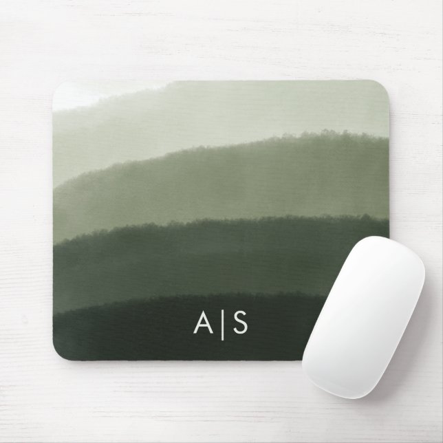 Monogram Initial Vattenfärg Djungel Grön Ombre Musmatta (Med mus)