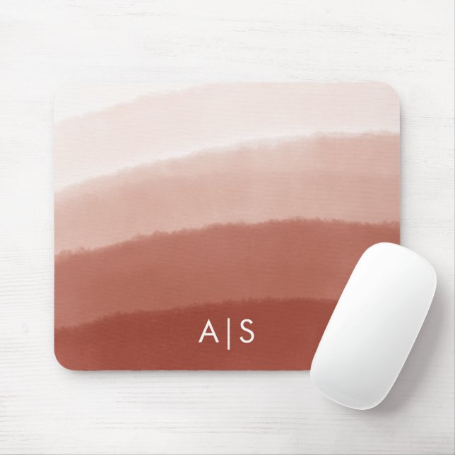Monogram Initial Vattenfärg Kopparröd Ombre Musmatta (Med mus)