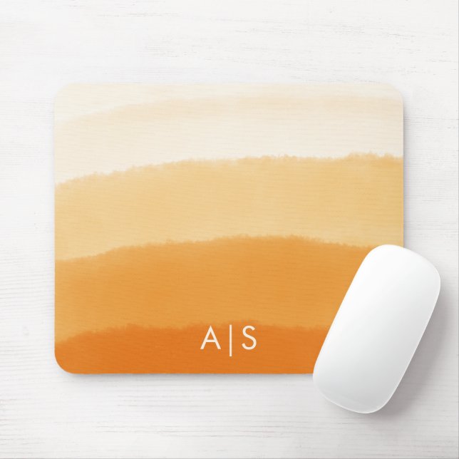Monogram Initial Vattenfärg Pumpkin Orange Ombre Musmatta (Med mus)