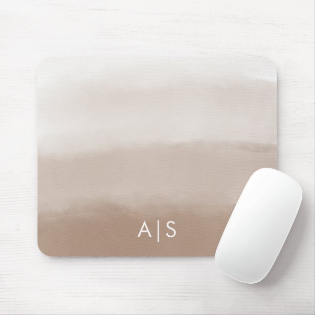 Monogram initial vattenfärg svamp brun ombré musmatta (Med mus)