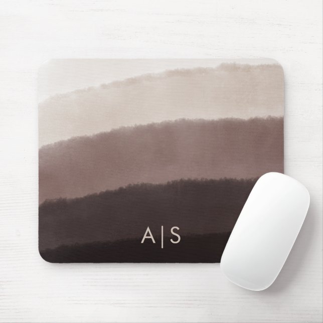 Monogram Initial Vattenfärg Valnöt Brun Ombre Musmatta (Med mus)