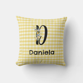 Monogram initial vattenfärgsblomma gingham mönster kudde