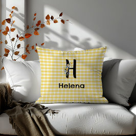 Monogram initial vattenfärgsblomma gingham mönster kudde