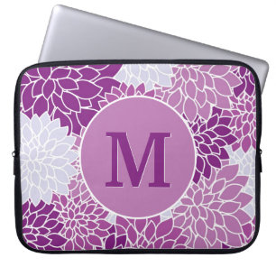 Monogram Initial Vintage Lila Blommönster Laptop Fodral