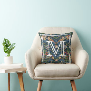 Monogram Initial William Morris Strawberry Thief Kudde