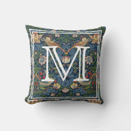 Monogram Initial William Morris Strawberry Thief Kudde