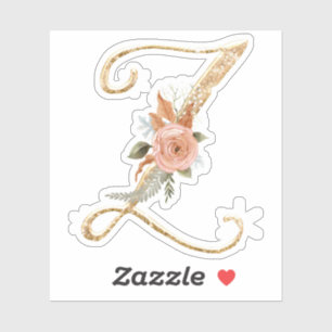 Monogram Initial Z Guld Peony Ro Blommigt Klistermärken