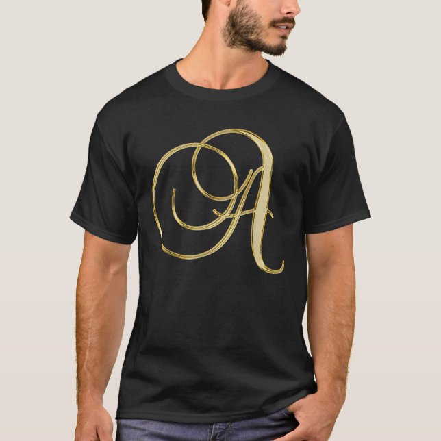 Monogram initialbokstav A guld  T Shirt (Framsida)